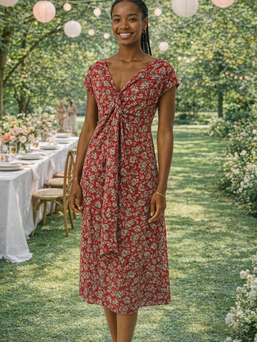 Making The Cut Netflix Midi Wrap Dress Floral Red